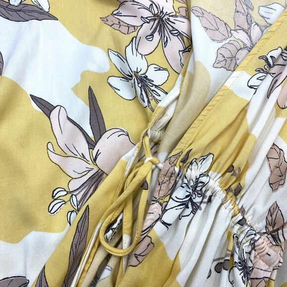 AMUSE SOCIETY Kimono Floral Ginger Womens S Yellow Tie Front Maxi Duster Boho - Picture 8 of 14